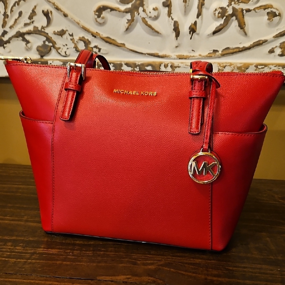 Michael Kors Red Tote Bag with Structured Design